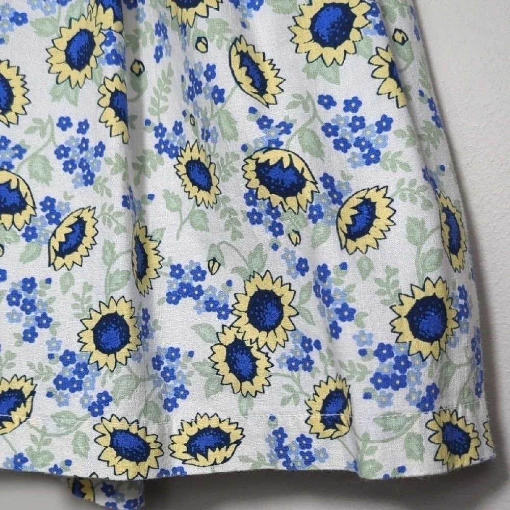 Vtg 90s OshKosh Girls 4T Blue Yellow Sunflower Cotton‎ Dress Jumper HTF! RARE!